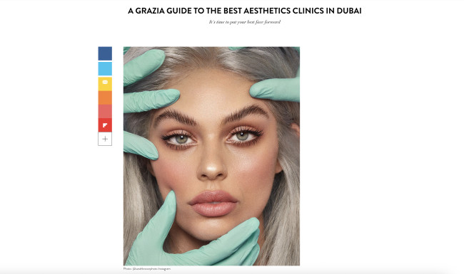 GRAZIA included Milena Aesthetic Clinic in its guide to the best aesthetics clinics in Dubai